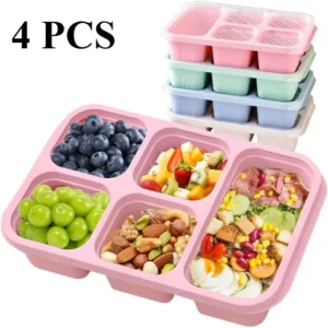 Bento Lunch Box Set (4-Pack) with 5 Compartments