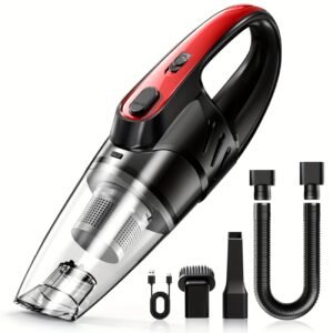 Car Vacuum Cleaner, 6000PA Super Strong Suction Handheld Vacuum, 2000mAh Large Capacity, Low Noise, Comes with Five Matching Accessories, for Car Interiors, Home, and Pet Cleaning, Pink Girly Car Accessories Gift for Women